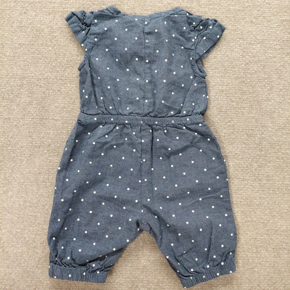 3 Pc Healthtex Baby Baby Girl Chambray Polka Dot Outfit Dress Diaper Cover 0-3 M
